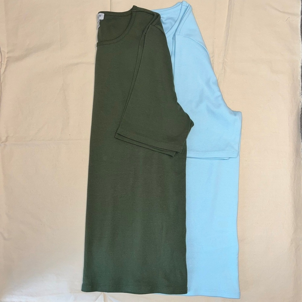 NWT J.Crew Factory Ribbed Cotton Tee Size L BS158 2 Pack Olive Green / Sky Blue - Picture 2 of 4